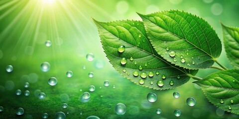 Wall Mural - Green leaves with water spots , foliage, nature, leaves, plant, green, water, drops, rain, fresh, natural, environment, outdoor