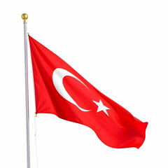 Closeup shot of the waving flag of Turkey isolated on the white background