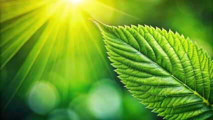 Wall Mural - Closeup of a fresh green leaf with natural greenery plants in the background, green leaf, closeup, fresh, natural