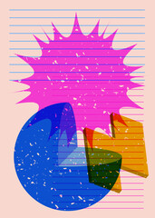 Poster - Colorful geometric shapes. Object in trendy riso graph design. Geometry elements abstract risograph print texture style.