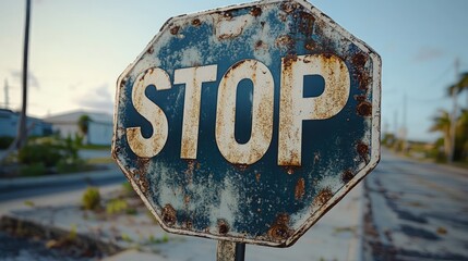 Wall Mural - Rusty stop sign, weathered, street scene.