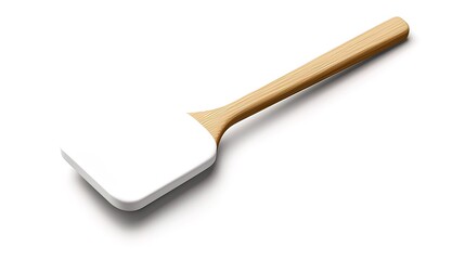 White silicone spatula with wooden handle isolated on white background.