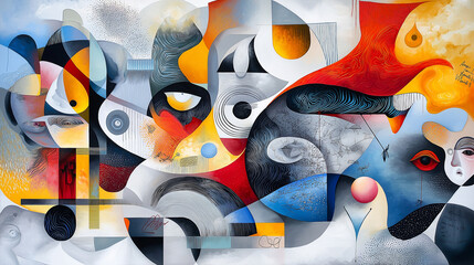Fototapete - A chaotic and disorienting painting that explores the subconscious mind, with surreal images and hidden messages