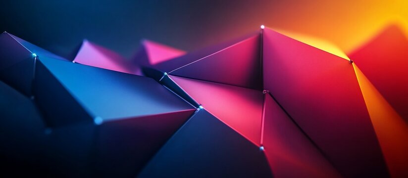 Abstract Polygonal Landscape: A Symphony of Crimson and Cobalt