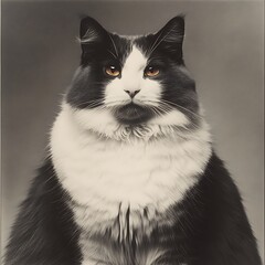 Poster - Majestic grey and white cat portrait.