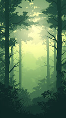 Tranquil Forest Gradient, Abstract Minimalist Nature Scene with Soft Sunlight for Web & Print Design