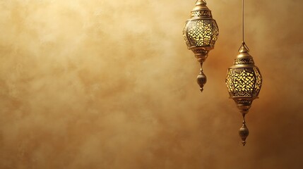 Two Elegant Golden Lanterns Hanging Against A Wall