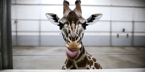 Poster - Playful giraffe sticking out its tongue.