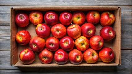 Wall Mural - Red apples neatly arranged in a cardboard box, red, apples, box, fruit, fresh, organic, ripe, juicy, healthy, agriculture