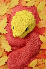 Poster - Red and yellow snake among autumn leaves.