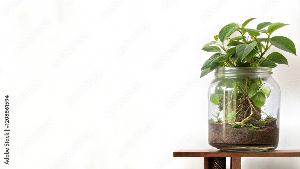 plant clear glass jar vase white background mock up background copy ...
