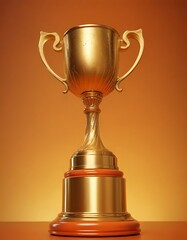 Golden trophy on yellow background