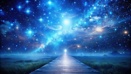 Wall Mural - dreamy celestial pathway glowing with blue light amidst a starry cosmic landscape, celestial, pathwa
