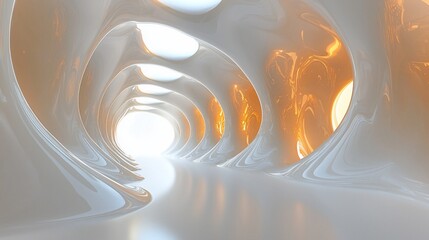 Poster - Abstract white and orange futuristic tunnel.
