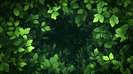 Poster - A vibrant arrangement of green leaves forming a natural frame, creating a serene and peaceful atmosphere