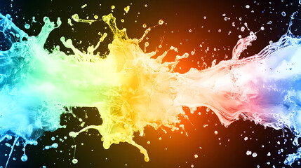 Poster - A vibrant splash of colorful liquid creates a dynamic visual effect against a dark background, emphasizing movement and energy