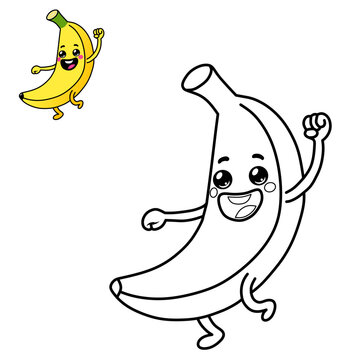 Coloring book for children (doodle banana). Coloring book, education game for children.