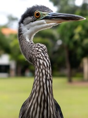 Wall Mural - White-necked heron profile, sharp detail, nature background.