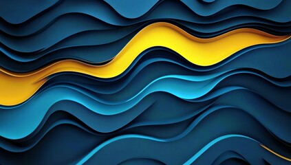 Poster - Abstract Wavy Pattern in Blue and Yellow Tones with a Dynamic Flow of Textures for Modern Design and Creative Backgrounds