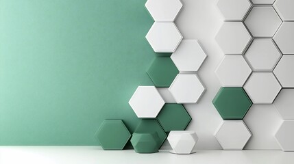 Poster - Abstract green and white hexagon pattern wall.