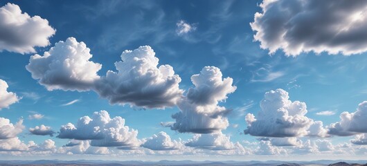 Wall Mural - Soft blue sky with few scattered white clouds , cloud formations, serene landscape, natural