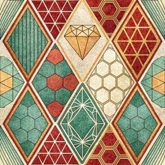 Wall Mural - Geometric Seamless Pattern Vintage Diamond Honeycomb Textile Design Art Deco Style