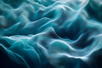 Poster - Abstract Teal Wave Grid Digital Landscape