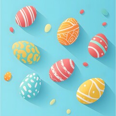 Canvas Print - Decorated Easter Eggs On A Light Blue Background