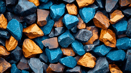 Poster - A vibrant arrangement of multicolored stones, featuring shades of blue, orange, and brown, creating a visually striking and textured surface