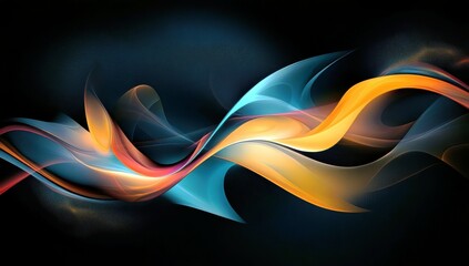 Poster - Vibrant Abstract Wave Patterns in Blue Orange and Red Colors Flowing Smoothly on a Dark Background with Beautiful Light Effects