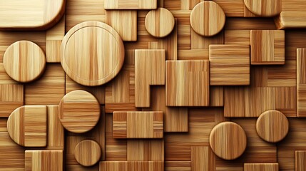 Poster - Abstract wooden geometric shapes background.