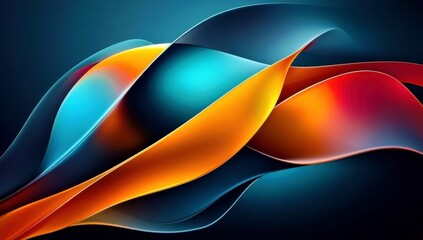 Poster - Vibrant Curved Waves in Blue, Orange, Red, and Aqua Creating a Dynamic and Modern Abstract Background for Creative Projects
