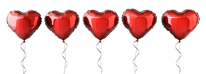 Canvas Print - Five Red Heart Shaped Balloons in a Row