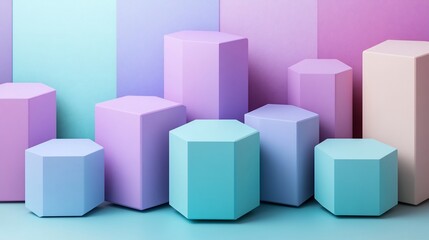 Aufkleber - Pastel hexagonal podiums on a gradient background.