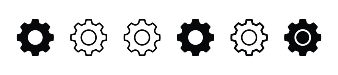 Wall Mural - Gear icon set, black gear wheel icons collection. Cogwheel vector icon