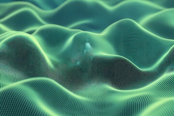 Poster - Abstract Green Wavy Grid Digital Landscape