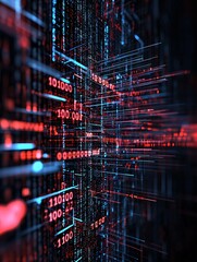 Poster - surreal tech-inspired artwork of secure data management, abstract digital locks, geometric patterns,