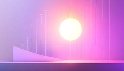 Poster - A vibrant digital illustration showcasing a stylized sun rising over abstract geometric shapes, creating a calming and inspiring atmosphere.