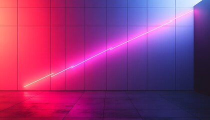 Poster - A vibrant display of neon lights creating a striking diagonal pattern across a modern wall, illustrating the fusion of art and technology in design.