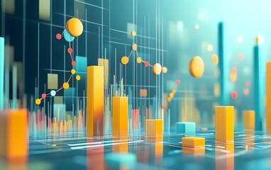 Poster - Abstract financial graph with colorful bars and dots representing data analysis, financial growth, and market trends, ideal for business concepts.