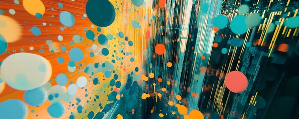 Poster - An abstract composition featuring vibrant colored circles against a backdrop of dynamic lines and patterns, inspiring creativity and imagination.