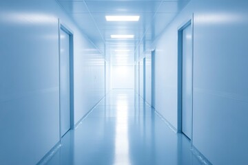 Canvas Print - A futuristic white hallway with a glowing light at the end,white hallway with a bright light at the end, Empty white futuristic corridor with a glowing light in the distance.