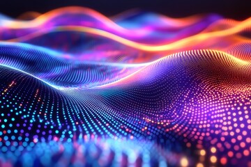 Poster - Abstract Colorful Light Waves Flowing Across Dark Background