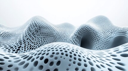 Poster - Abstract 3D rendering of a perforated, undulating surface.
