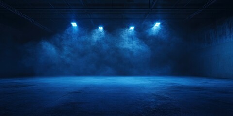 Canvas Print - Dark street of the night city, Dark blue background, an empty dark scene, neon, spotlights reflecting on the asphalt floor, and a studio room with smoke floating up, a night view the city.