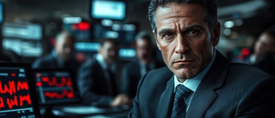 Poster - Businessman analyzing market trends in stock exchange room