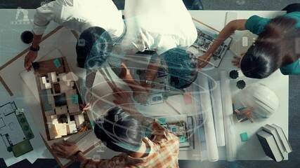 Poster - top view of skilled architect engineer working together and shaking hand cooperative team while maki