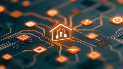 Poster - Abstract digital illustration representing smart home technology network concept