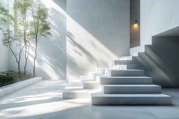 Leinwandbilder - Minimalist Architectural Space with Geometric Shapes and Soft Lighting