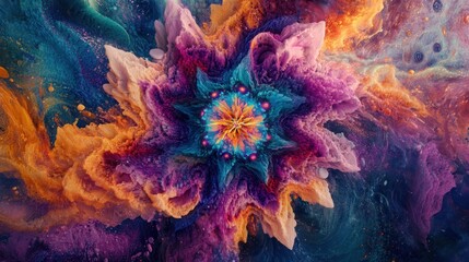 Poster - Abstract Cosmic Flower in Vibrant Hues